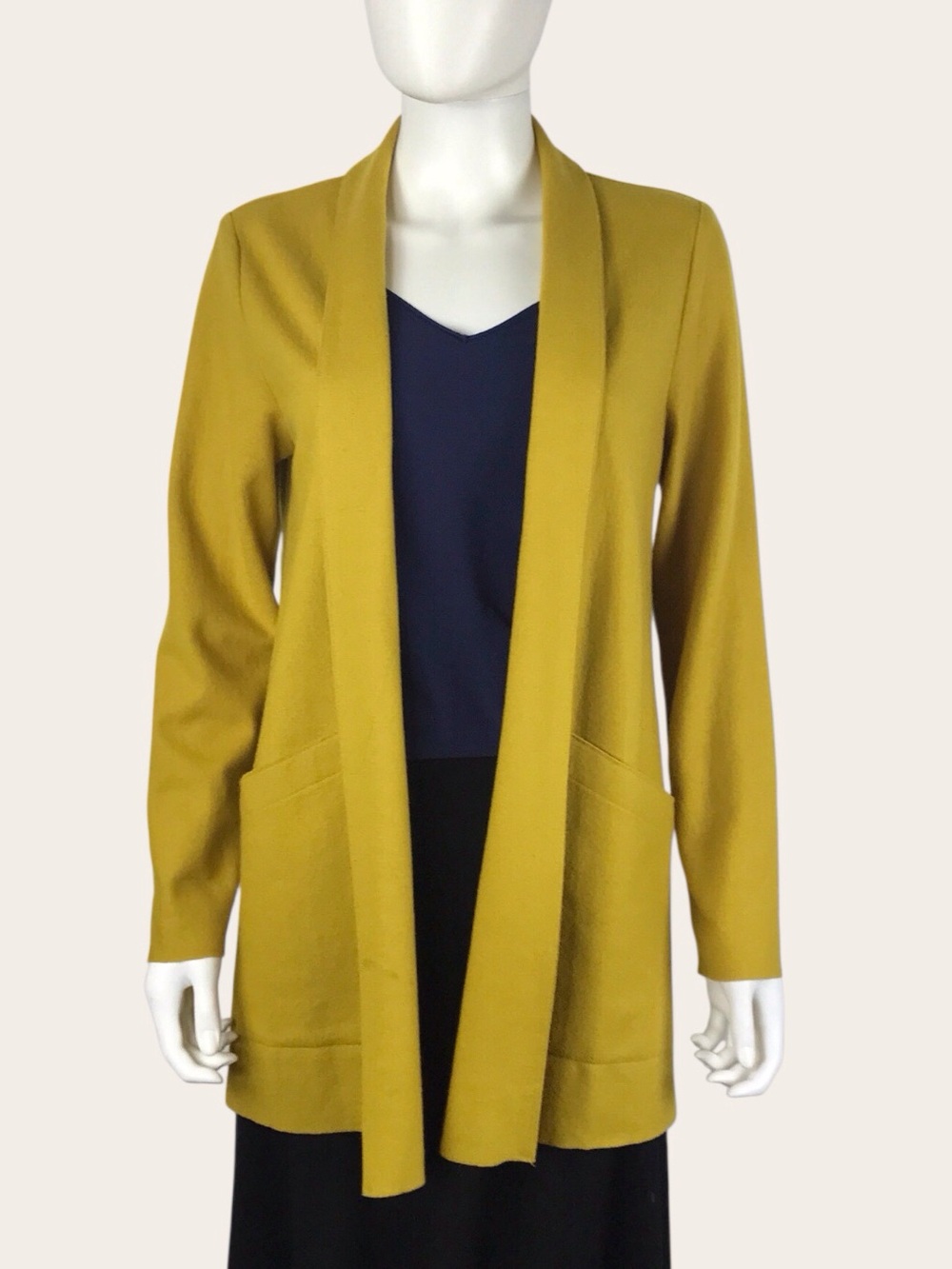 Eileen Fisher 100% Wool Jacket Lightweight Open Cardigan Mustard Gold Yellow